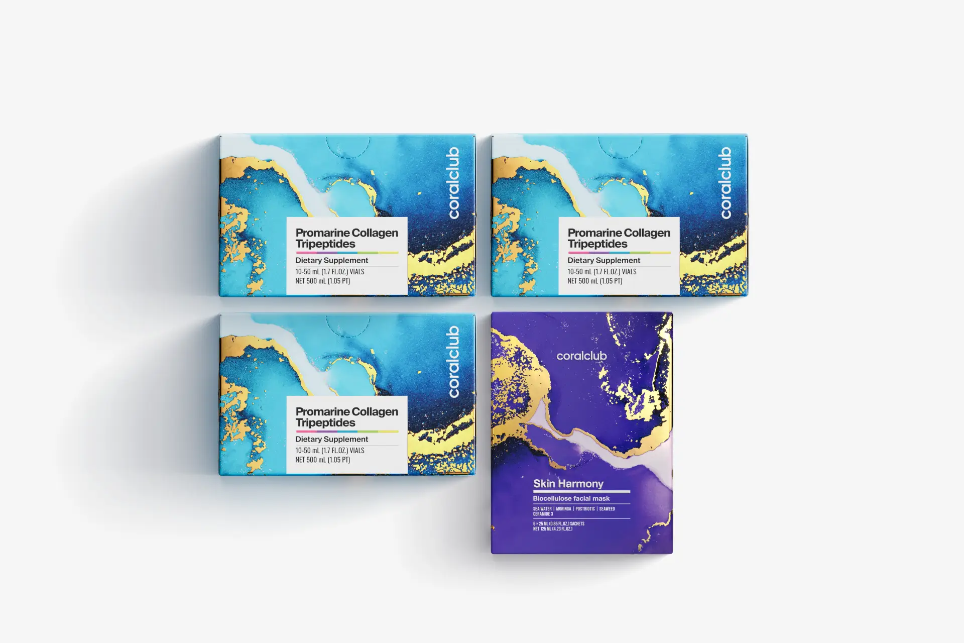 Rinkinys Promarine Collagen Tripeptides (1 mėnesio kursas) + Skin Harmony Biocellulose Facial Mask (5 maišeliai)